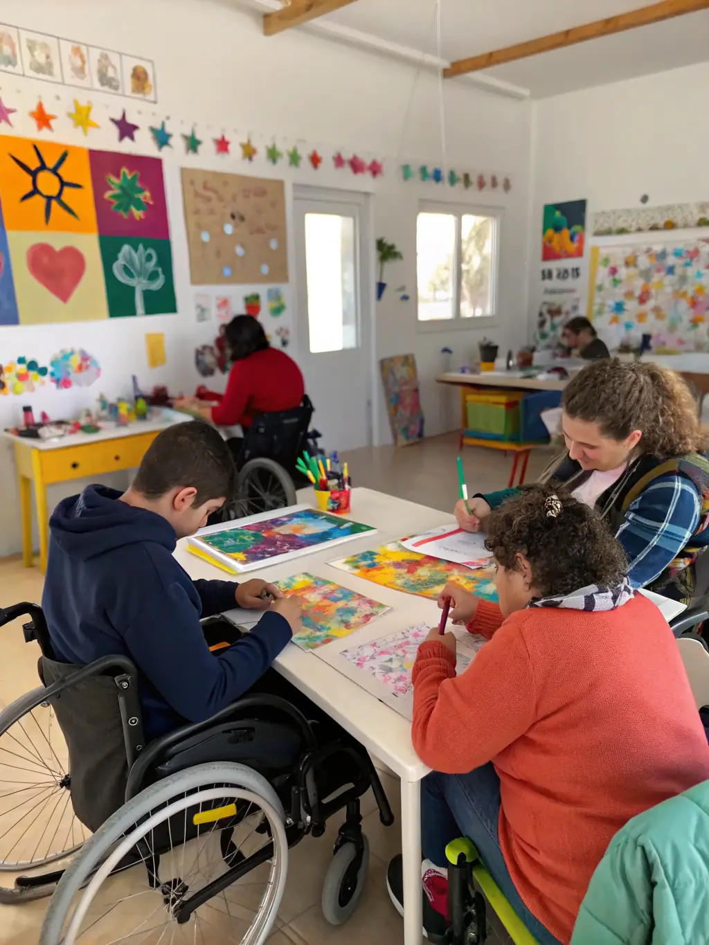 A serene image of a person with a disability engaging in a creative activity, such as painting or playing music, reflecting ASEI's commitment to enhancing well-being.